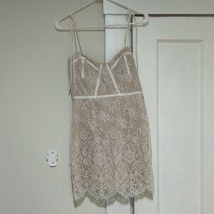 White Floral Overlay Mini Dress